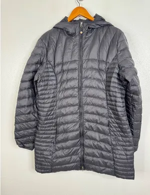 Eddie Bauer Womens XL Black Down Puffer Parka Hooded Quilted Jacket Coat thumbnail 1