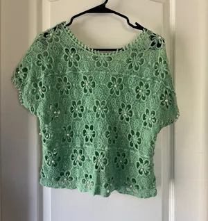Crochet Floral Short-Sleeve Tunic in Mint Green / BB26 thumbnail 1