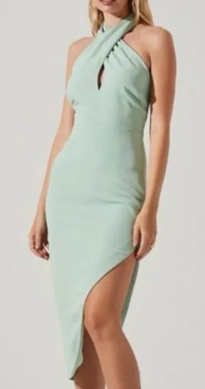 Astr Jodie Dress Mint Size XS Asymmetrical Crisscross Strap Keyhole Wedding thumbnail 1
