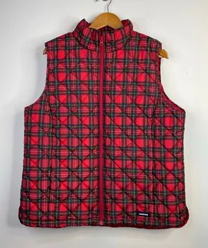 Lands End FeatherFree Quilted Insulated Puffer Vest Red Plaid Womens Plus 1X thumbnail 1