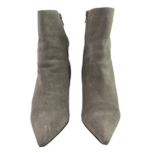 Fitzwell Womens Gray Suede Leather Pointed Toe Kitten Heels Zip Ankle Boots 7 thumbnail 2