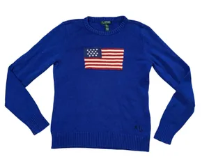 Lauren‎ Ralph Lauren Flag Sweater Womens Medium Blue Good Cotton Knit Pullover thumbnail 1