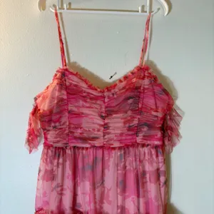 Lulus Exquisite Existence Pink Floral Mesh Pleated Ruffled Midi Dress Size XL thumbnail 3