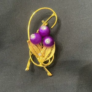 Vintage Purple & Gold Handmade Spun Beads Jewelry Set Clip Earrings & Brooch EVC thumbnail 6