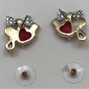 Betsey Johnson Heart & Bow Cluster Stud Earrings Crystal & Faux Pearl NWT thumbnail 7