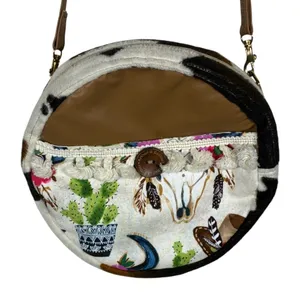 Womens Western Cow Print Round Crossbody Bag Brown Desert Boho Festival Size OS thumbnail 3