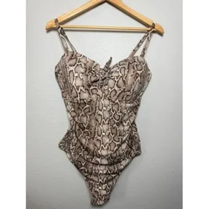 Kona‎ Sol Womens Snakeskin Print One Piece Swimsuit Brown Tan XL Sweetheart Neck thumbnail 2