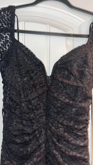 Black lace ruched long sleeve selfie Leslie mini dress XS thumbnail 3