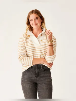Carve Designs Clara Fleece Pullover in Birch Even Stripe thumbnail 2