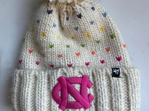 47 Brand UNC Tarheels Knit Pom Pom Beanie Hat with Multicolor Heart Pattern thumbnail 1