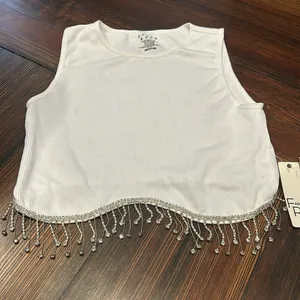 Faded rose white crop top with silver dangles Size M thumbnail 2