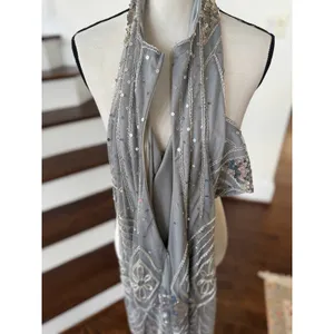 Unique Vintage Gray Silver Midi Fringe Sequin Flapper Costume Dress Halloween thumbnail 5