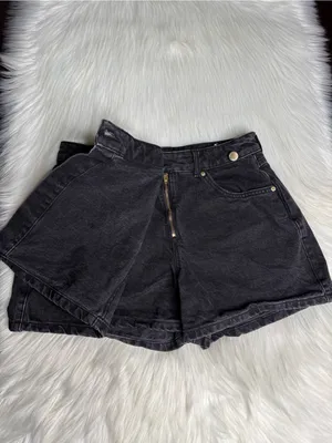Zara Black Denim Asymmetrical Crossover Skort thumbnail 5