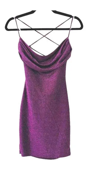 Lush Purple Metallic Bodycon Dress Size XS NWT Cowl Neck Strappy Y2K Night Luxe thumbnail 1
