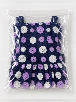 Just Me Navy Floral Crochet Midi Dress with Lavender and Cream Accents Navy Floral Croch thumbnail 5