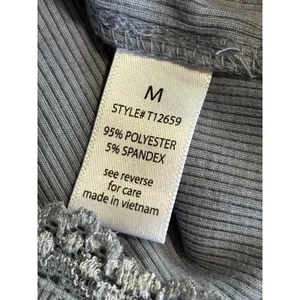 Active USA Blue Ribbed Long Sleeve Crop V Neck‎ Lace Trim Top Size Medium thumbnail 7