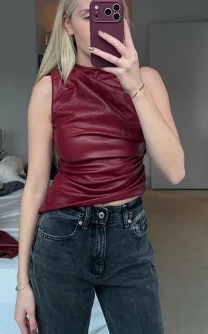 Red Leather Top Shein thumbnail 1