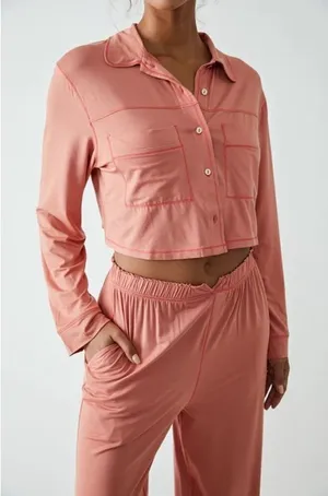 Free People Intimately‎ PJ Button Down Top Womens Pink Medium (T1) thumbnail 1