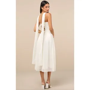 NEW Lulus Irresistibly Darling Ivory Chiffon Midi Dress and Scarf Set Large thumbnail 3