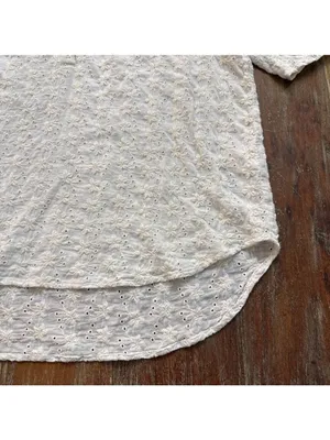 Mod Goddess White Floral Eyelet Blouse Medium Boho thumbnail 6