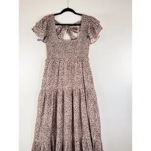 Revolve Majorelle Dress Beige Jade Maxi Cheetah Fit Flare Tiered Smocked Small thumbnail 7