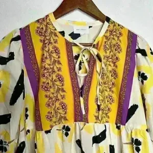 Melloday Boho Colorful Floral Tunic with tie neck Sz‎ L thumbnail 5