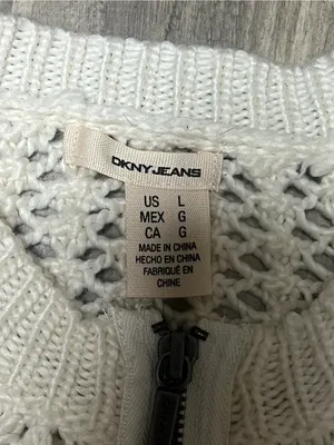 DKNY Jeans Cream Cable Knit Zip Cardigan Sweater Size L Wool Blend Pockets thumbnail 2