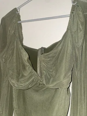 Zaful Olive Green Ruched Sheer Mesh Bodycon Dress Size Size L thumbnail 5