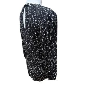 Joie Floral Blouse Women XS Black White Viscose Long Sleeve Keyhole Relaxed Top thumbnail 5