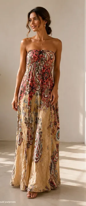 Elegant Paisley Strapless Dress thumbnail 1