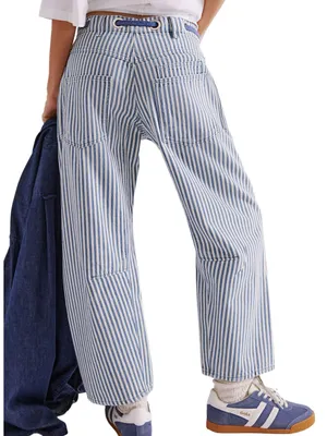 We The Free Moxie Pull-On Barrel Jeans Railroad Stripe Low Slung‎ Baggy Size 31 thumbnail 2