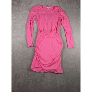 anthropologie sundry hot pink dress size 2 Ruched Fern‎ Puff Sleeves thumbnail 2
