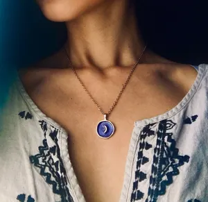 Purple Cresent Moon Charm Necklace Gold Chain w/ Celestial Pendant, Sun Stars thumbnail 3