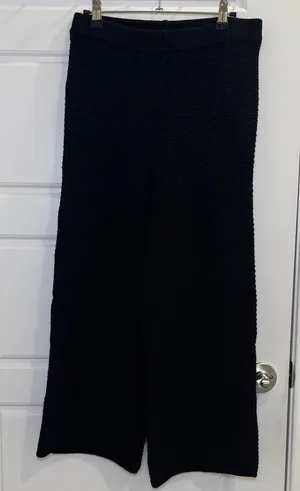 Free People FP Beach Black Textured Knit Wide Leg Cropped Pants Small thumbnail 1