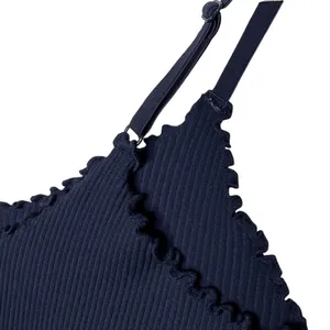 Aerie Seamless Rib Corset Bra Top Size Medium Navy Blue Lounge Crop Y2K Basic thumbnail 4
