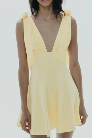 Zara Yellow V-Neck Tie-Shoulder Fit & Flare Dress thumbnail 5