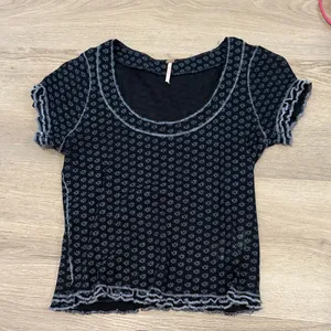 Free People Black and Gray Floral Short Sleeve Top thumbnail 1