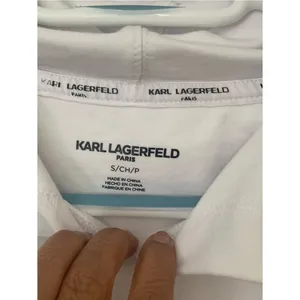 Cozy Karl Lagerfeld Men's or Women's White Hoodie with‎ Black Logo Print Fall thumbnail 3