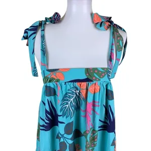 Umgee Teal Tropical Tie Strap Tiered Maxi Dress Medium thumbnail 3