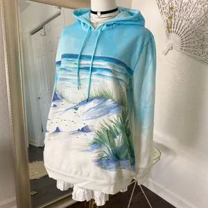 Source Unknown New Blue Seascape Fleece Lined hoodie Sweater Size XL thumbnail 3
