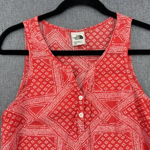 The North Face Womens Red Print Organic Cotton Henley Tank Top Small thumbnail 3
