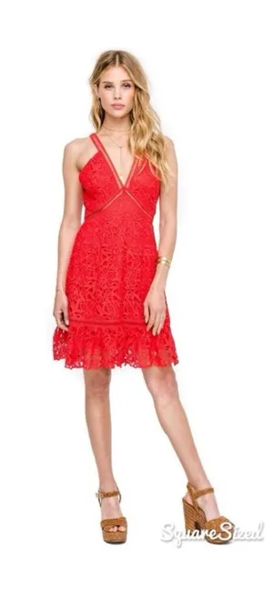ASTR The Label red lace mini dress with ruffled hem, size XS #party #goingout thumbnail 1