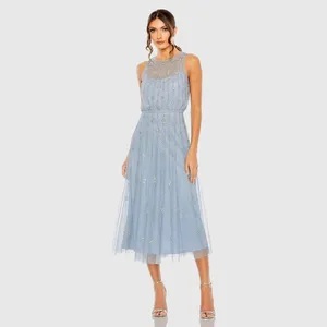 MAC DUGGAL 9222 Blue High Neck Sleeveless Embellished A Line Cocktail Dress thumbnail 3