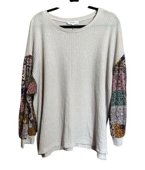 UMGEE Tunic Top Womens 1XL Multicolor Boho Art To Wear Waffle Knit Blouse thumbnail 1