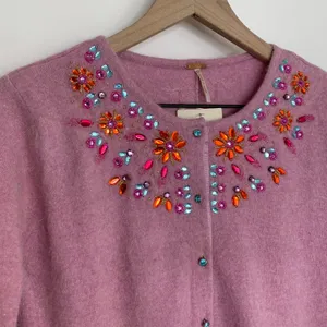 Free People Pink Embroidered Cardigan Sweater Womens Medium New Lilac thumbnail 8