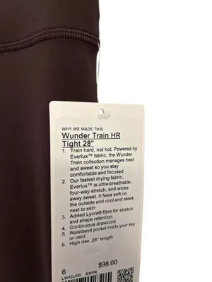 NWT Lululemon Wunder Train HR. Tight/leggings Espresso Size 6 28" Authentic thumbnail 3