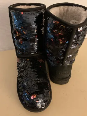 UGG women Black blue sparkle Sequin Classic Short Boots US 9 thumbnail 2