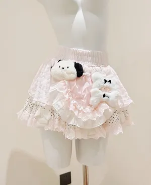 Others Follow handmade one of a kind Pink Elastic Waist Tiered Lace Mini Skirt thumbnail 1