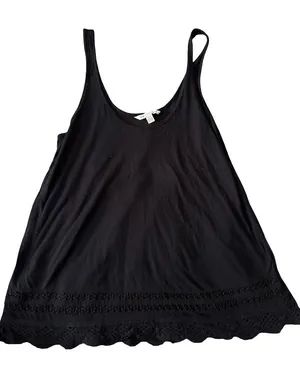 American Eagle Outfitters Black Crochet-Hem Scoop Tank thumbnail 1