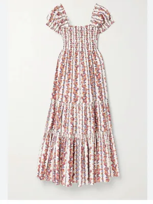 Tuckernuck OPT Daphne Vine Orange Smocked MIDI Dress thumbnail 2